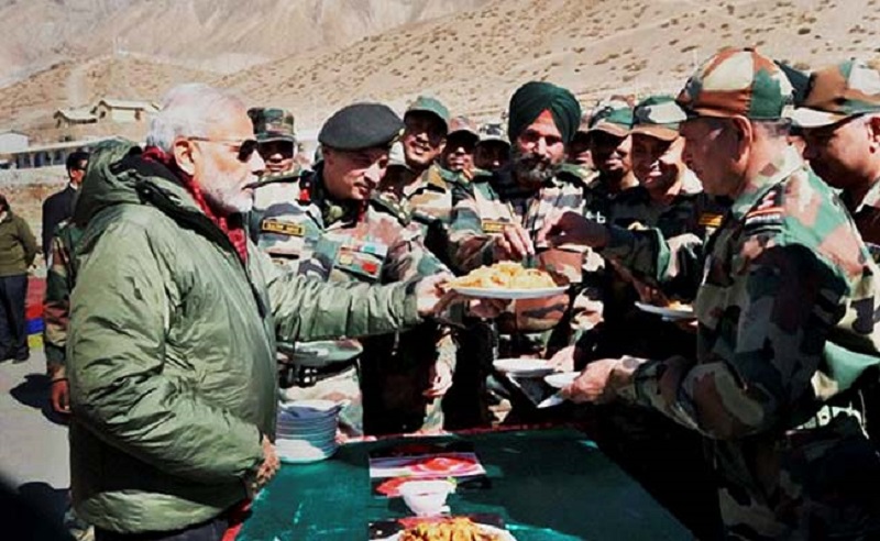 PM Modi celebrated Diwali with the army and ITBP personnel in Himachal Pradesh. (Source: PTI/NDTV)