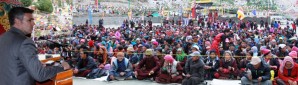 JK CM Omar Abdulla addressing a public gathering at Lamayuru at Leh