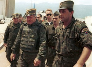 General Ratko Mladic (centre) arrives for UN-mediated talks at Sarajevo airport, June 1993. Photo by Mikhail Evstafiev-Wikipedia Commons