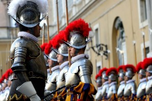 Elite members of the Swiss Guard at the Vatican prepare for inspection at the changong of the guard ceremony. Picture courtesy of the Vatican