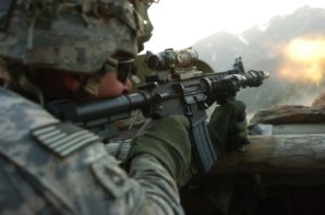 Soldier engages the enemy in Afghanistan in a firefight lasting many hours. 