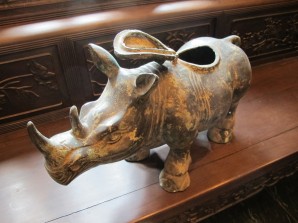 An antique bronze urn for storing medicine in HCMC's Traditional Medicine Museum. A new trend in Vietnam of buying rhino horn as a gift with the primary motivation to enhance social standing has emerged. Medical motivations are secondary. Photo by Mic Smith