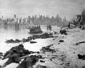 Sprawled out bodies of dead U.S. Marines litter the beach head on Tawara after a feroucios fight to the death with the japanese Imperial Army.  November 1943 (Navy). Exact Date Shot Unknown NARA FILE #:  080-G-57405 WAR & CONFLICT BOOK #:  1342