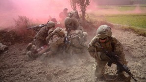 U.S> troops under fire by the Taliban from multiple directions - as field medics scramble to attend to the wounds of a soldier who has just been shot - multiple times in Afghanistan. 