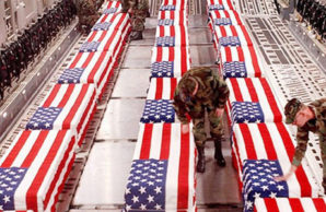 American coffins carrying dead soldiers killed in battle in Afghanistan. 