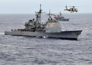 Highly sensitive intelligent work has also been conducted by the Cowpens in the South China Sea area, in the name of escort operations through Malacca or the free passage of the South China Sea, while the targets have always been Chinese waters and its submarines, the source told the Global Times. Pictured here: USS Cowpens on military maneuvers at sea. 