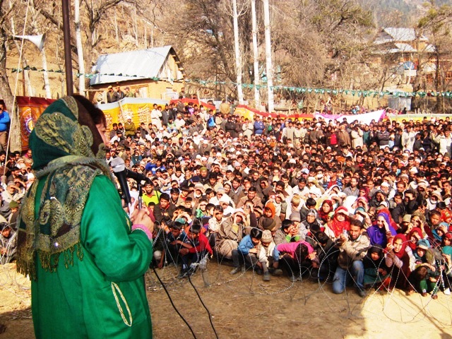 Peoples Democratic Party (PDP) president, Mehbooba Mufti addressing public gathering