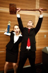 Charlene Ochogo(left) and Adam Mills(Right) celebrate their victory and their new trophy after four hours of intense scrimmage.