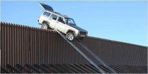 Jeep Cherokee stuck on top of US-Mexico border security fence. Picture courtesy of a friend inside US Customs and Border Protection.  