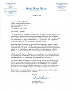 Senator Bernie Sanders letter to NSA. 