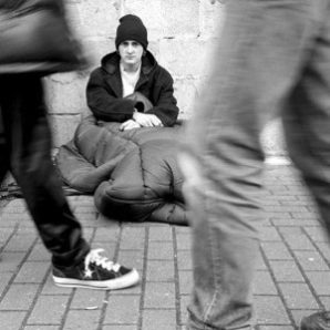 Homeless man on the street in America. 