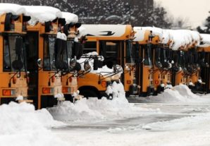 Ice covered school buses in Indiana. 