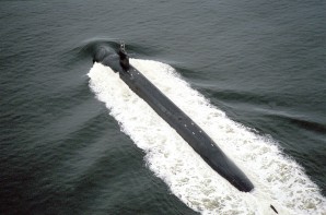 A US nuclear attack sub (USS Nebraska) on patrol. The USS nebraska is an Ohio class nuclear submarine which carries at least 24 × Trident II D-5 ballistic missiles. Picture courtesy of the US Navy.