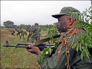 Cuban soldiers on patrol near Guantanamo Bay Cuba. 