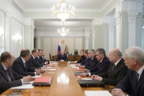 Putin meets with Security Council members, including Mikhail Fradkov the Director of  Russia's  Foreign Intelligence Agency (SVR). 