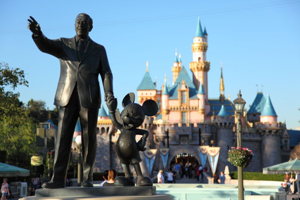 Walt Disney and Mickey Mouse statue at Disneyland