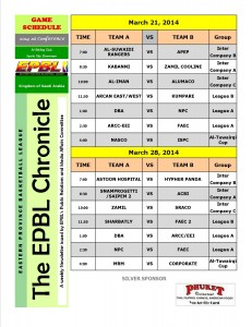 Schedule of Games for March 21 & 28, 2014