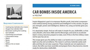 Al-Qaeda Inspire Magazine article featuring articles on assembling and preparing car bombs and improvised explosives. 