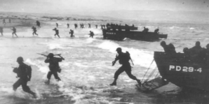 Troops hit the beach at Utah on D-Day 1944. 