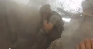 KABOOM! US soldier braces for incoming friendly fire when Taliban militants almost over ran his position in Afghanistan. 