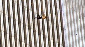 "9-11 was clearly an intelligence failure at the tactical level, since the intelligence agencies were unable to tell us when, where, how or who was going to attack us. In short they provided me with no actionable intelligence, nothing to utilize to preempt the attack", said Clarke. Pictured here a desperate man flings himself out of the towers on 9-11-2001  rather than burn to death in the incredible heat. 