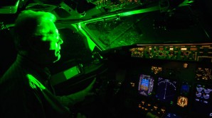 Aircraft cockpit illuminated by green laser light can blind or spellbind a pilot. 