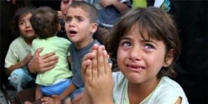 The emotional scars of war are evident on the children faces. Picture here: Palestinian child cries after hearing massive Israeli explosion of nearby underground tunnel complex. 