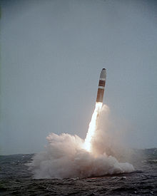 The launch of a Trident sea based nuclear missile. 