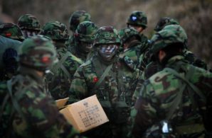 South Korean (R.O.K) Soldiers prepare for war game exercise. 