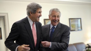 Secretary Hagel with his old buddy Secretary Kerry are the two main artcitects of President Obama's mistaken strategy to finance and train terrorist to fight in Syria has now blown up in their face. 