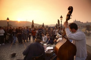 Czech tourists enjoy the music. 