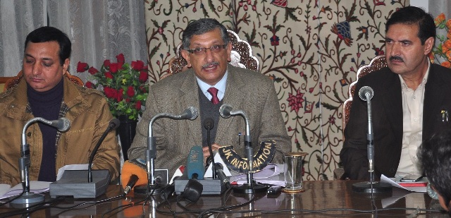 JK Chief Electoral Officer,  Umang Narulla (in centre) addressing press conference in Srinagar