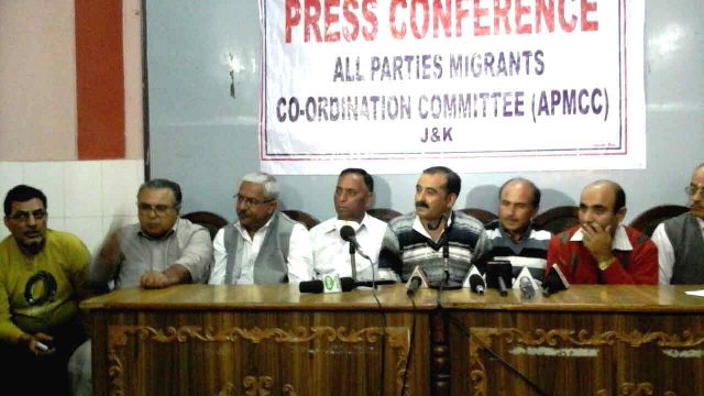 Kashmiri Pandits addressing a press conference in Jammu