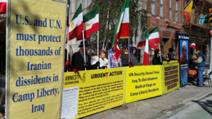 The protesters also urged the UN Security Council, which is meeting to hear the latest report by the Secretary General’s Special Representative for Iraq, to ensure the protection of thousands of Iranian dissidents in Camp Liberty, Iraq.