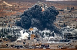 Massive air strike on a ISIS command and control center in Kobani, Syria. 