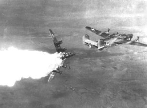 B-24 hit by flak. Photo taken seconds before the airplane exploded.