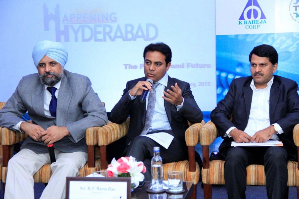 Mr. KT Rama Rao, Minister for Panchayat Raj and Information Technology (IT), Government of Telangana addressing a large gathering of leaders from IT, ITES and Electronics Companies based in Bangalore on 25.02.2015. 