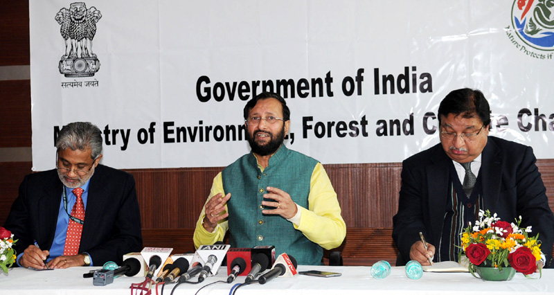 The Minister of State for Environment, Forest and Climate Change (Independent Charge), Mr. Prakash Javadekar addressing a Press Conference on the Climate Change issues and Chintan Shivir, in New Delhi on February 06, 2015.