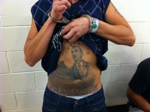 Illegal alien captured trying to sneak across the border pictured here showing proudly his Obama tattoo...