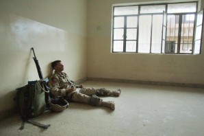 An exhausted  US Army Infantryman in Afghanistan 2014. 