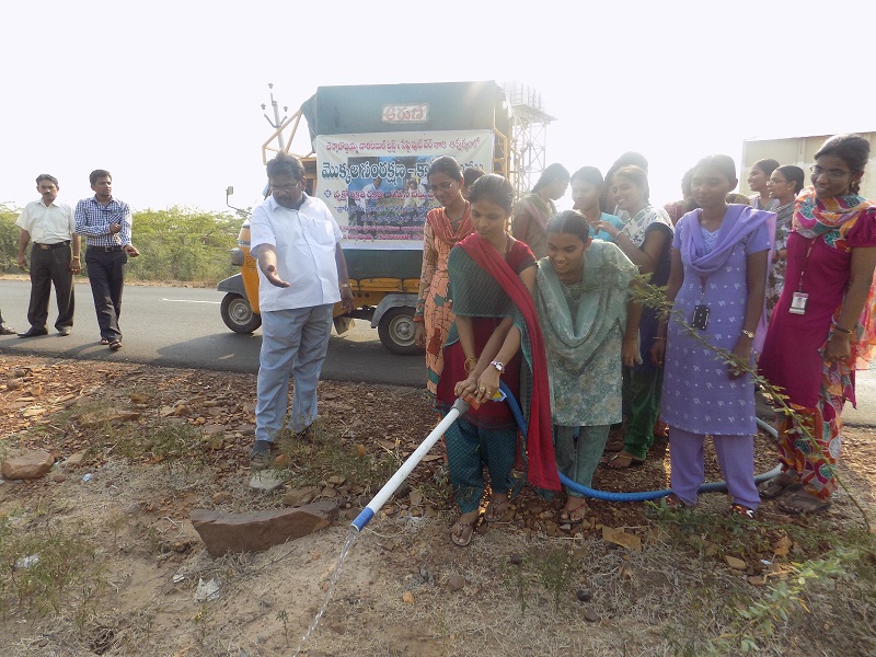 VITS Students watering the planted saplings at bypass, Proddatur on 24-03-2015.