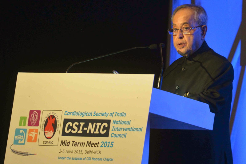 The President, Mr. Pranab Mukherjee addressing at the inauguration of the National Intervention Council (NIC – 2015) meeting of the Cardiological Society of India, in New Delhi on April 04, 2015.