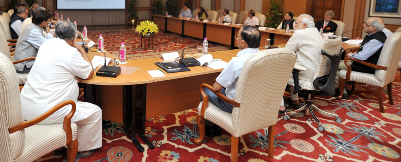 The Prime Minister, Mr. Narendra Modi chairing a high-level meeting to review the preparations for International Yoga Day, in New Delhi on May 28, 2015.