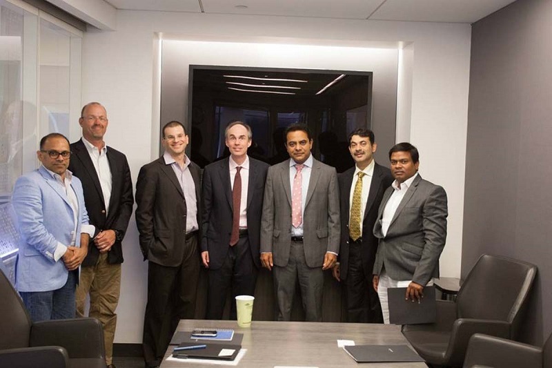 Day 2 program: Mr. KT Rama Rao, Minister for IT, Telangana, meeting Mr. Eric Wepsic, MD of D.E. Shaw and others, as part of US Trip in New York on 08-05-2015.