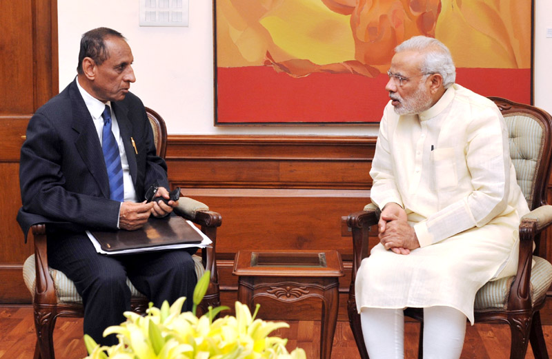The Governor of Andhra Pradesh and Telangana, Mr. E.S.L. Narasimhan calls on the Prime Minister, Mr. Narendra Modi, in New Delhi on June 11, 2015.