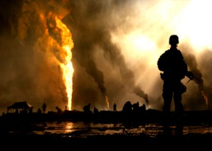 Oil wars. US soldier in Iraq. 