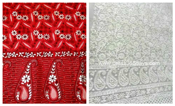 Chikankari fabric -white floral motifs pinterest