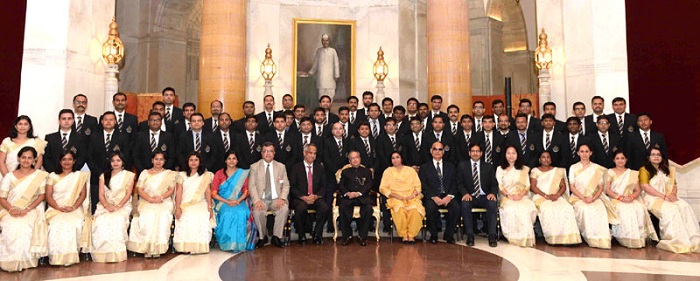 The President, Mr. Pranab Mukherjee with the Probationers of 66th (2014 Batch) of the Indian Revenue Service (Customs & Central Excise) from National Academy of Customs, Excise & Narcotics, Faridabad, at Rashtrapati Bhavan, in New Delhi on August 22, 2016.