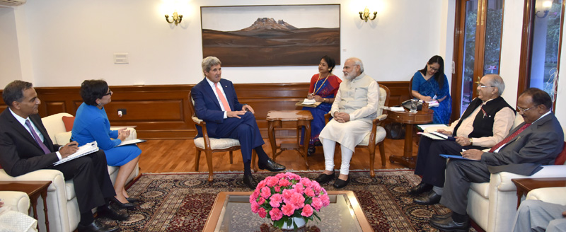 The Secretary of State of the United States of America, Mr. John Kerry calls on the Prime Minister, Mr. Narendra Modi, in New Delhi on August 31, 2016.